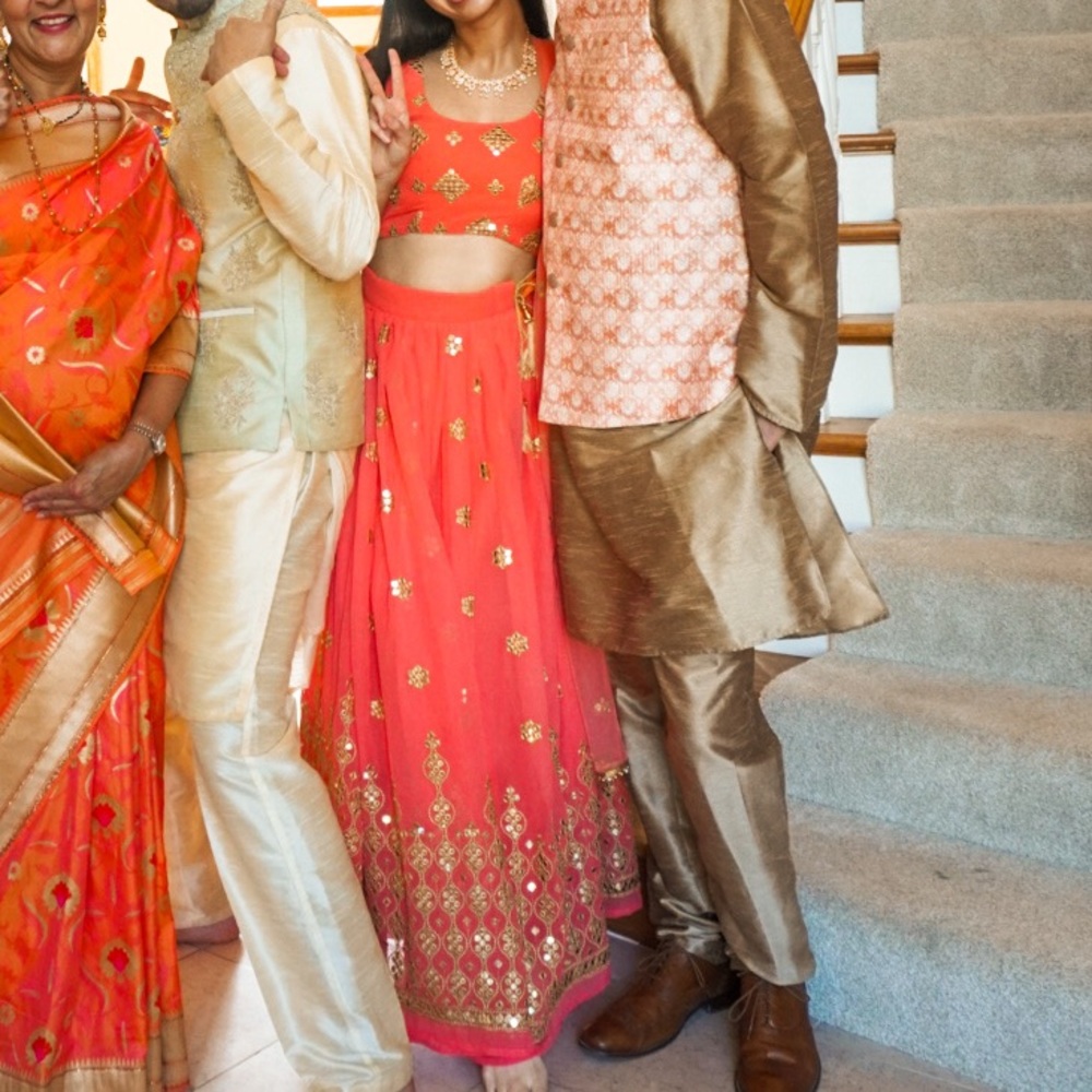 Peach Orange Gold Sequin Lehenga - Sabyasachi-inspired - INDIAN WEDDING GUEST